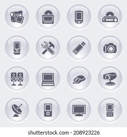 Electronics icons on glossy buttons.