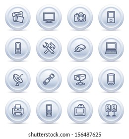 Electronics icons on gray buttons.