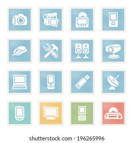 Electronics icons on paper.