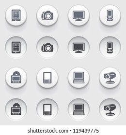 Electronics icons on white buttons. Set 1.