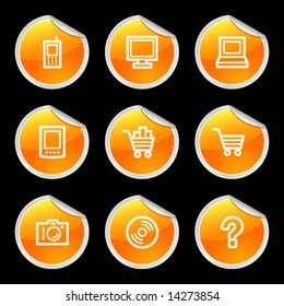 Electronics icons, orange circle sticker series