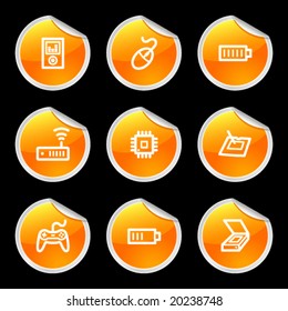 Electronics icons, orange circle sticker series set 2
