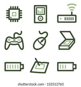 Iconos electrónicos conjunto 2, serie de contorno de línea verde