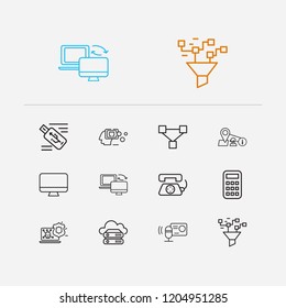 Electronics icons set. Antivirus and electronics icons with blockchain, machine to machine and geolocation service. Set of database for web app logo UI design.