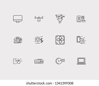 Electronics icons set. Augmented reality and electronics icons with finance protection, computer system fan and drone. Set of man for web app logo UI design.