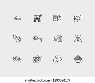 Electronics icons set. Computer battery and electronics icons with robot, fingerprint check and power socket. Set of broadcast for web app logo UI design.