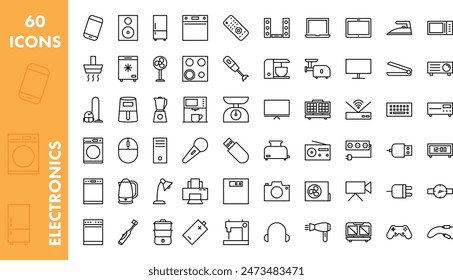 Electronics icons set. Devices used at home.