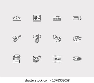 Electronics icons set. Fingerprint check and electronics icons with web browser, firewall and artificial intelligence. Set of painting for web app logo UI design.