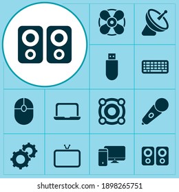 Electronics icons set with keyboard, mouse, laptop and other click elements. Isolated vector illustration electronics icons.