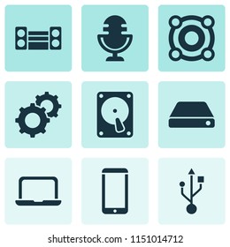 Electronics icons set with microphone, technology, loudspeaker and other mic elements. Isolated vector illustration electronics icons.