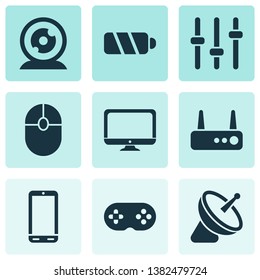 Electronics icons set with setting, mouse, router and other charger elements. Isolated vector illustration electronics icons.
