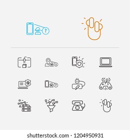 Electronics icons set. Steamroller and electronics icons with joystick, internet protection and find my phone. Set of helpline for web app logo UI design.