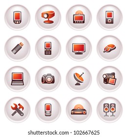Electronics icons for web.  Black red series.