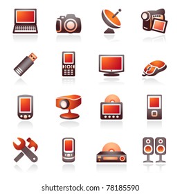 Electronics icons for web. Black and red series.