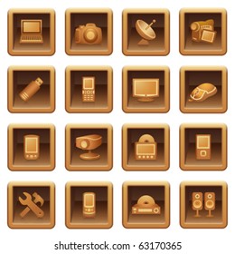Electronics icons for web.  Brown series.