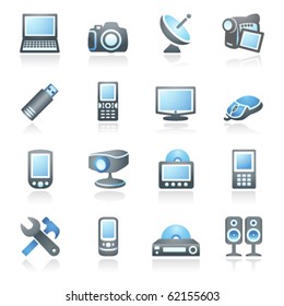Electronics icons for web.  Gray and blue series.