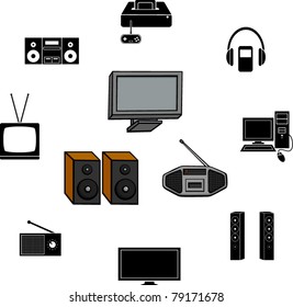 electronics illustrations and symbols set