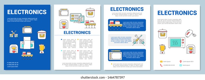 Electronics industry brochure template layout. Tech production. Flyer, booklet, leaflet print design with linear illustrations. Vector page layouts for magazines, annual reports, advertising posters