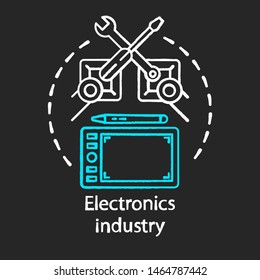 Electronics industry chalk concept icon. Technical service. Production and repair automation. Robot hands tablet idea. Vector isolated chalkboard illustration