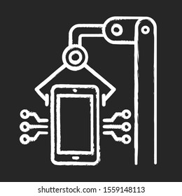Electronics industry chalk icon. Smartphone, tablet production. Portable gadgets development. Electronic devices factory. Technical machinery. Hardware repair. Isolated vector chalkboard illustration