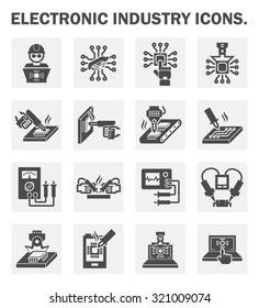 Electronics industry technogy, computer chip processor and circuit board vector icon set design.