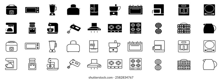 electronics, kitchen icon set, icons, con, sign, vector illustration, fill style and stroke style of kitchenware object 