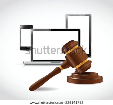 electronics and law hammer illustration design over a white background