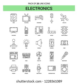 Electronics Line Icon Set - 25 Dashed Outline Style