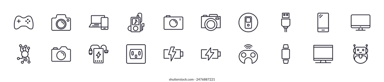 Electronics line icons pack. Simple outline sign and editable stroke for web sites, articles, books, apps 