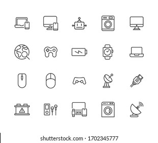 Electronics line icons set. Stroke vector elements for trendy design. Simple pictograms for mobile concept and web apps. Vector line icons isolated on a white background. 