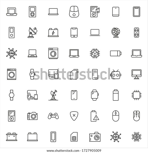 Electronics line icons\
set. Stroke vector elements for trendy design. Simple pictograms\
for mobile concept and web apps. Vector line icons isolated on a\
white background. 