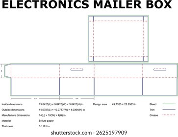 Plantilla de diseño de empaquetado de papel de la flauta del diagrama B de la caja del correo electrónico para el envío