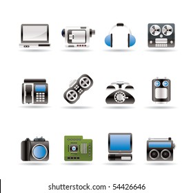 electronics, media and technical equipment icons - vector icon set