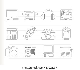 electronics, media and technical equipment icons - vector icon set