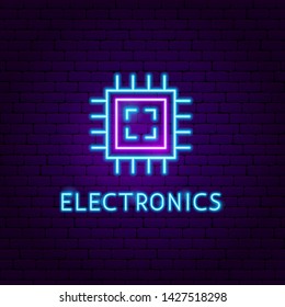 Electronics Neon Label. Vector Illustration of Chip Promotion.