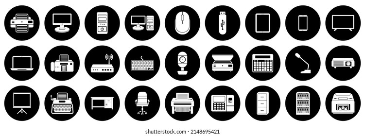 electronics office tool icon set, electronic office tool vector set sign symbol