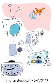 Electronics and other house relaited objects. Vector illustration.