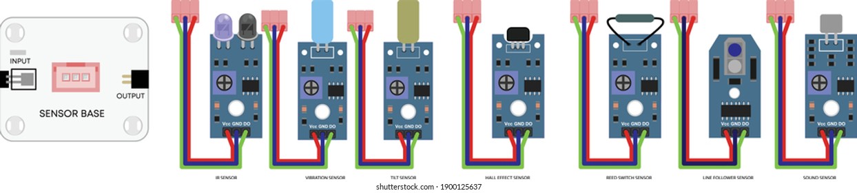 electronics plug and play tile with various sensor for minor diy activity, IR module, Vibration sensor, tilt module, Hall effect, reed switch module, line follower, sound module, sensor base