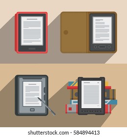 Electronics reader books collection. New 3d colorful icons. Mobile tablet devices. Modern gadgets. Isometric flat badge. Education symbol logo. Illustration vector art.