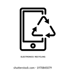 Electronics recycling icon. Mobile with recycle sign. Outline style. Isolated on white background.