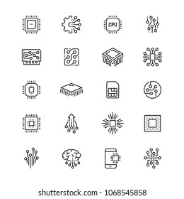 Electronics related icons: thin vector icon set, black and white kit