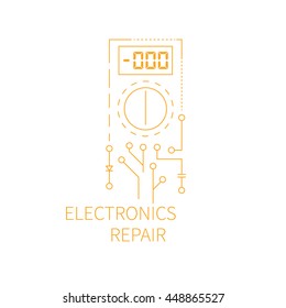 Electronics repair logo. Abstract multimeter conducting diagnostic chips. Vector illustration.
