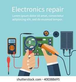 Electronics repair.  Vector flat design style.