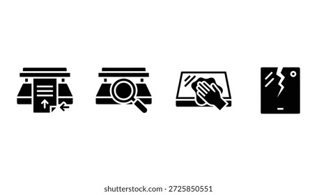 Conjunto de iconos de vectores de reparación de electrónica. Diagnósticos y símbolos de Configuraciones para gadgets. Colección de pictogramas de servicios de reparación de computadoras.