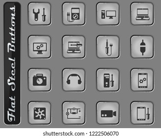 electronics repair vector web icons on the flat steel buttons
