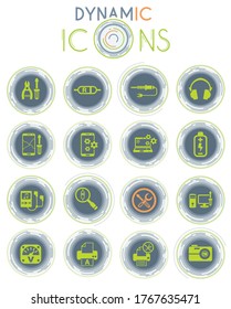 electronics repair web icons on white background with dynamic lines for animation for user interface design
