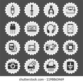 electronics repair web icons stylized postage stamp for user interface design
