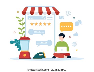 Electronics Review with Customer Rating Quality of Service or Application and Provide Feedback in Flat Cartoon Hand Drawn Templates Illustration