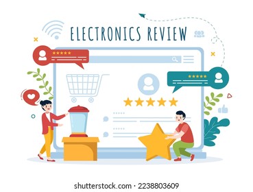 Electronics Review with Customer Rating Quality of Service or Application and Provide Feedback in Flat Cartoon Hand Drawn Templates Illustration