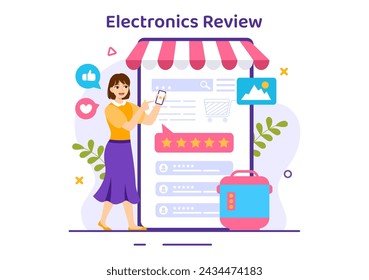Electronics Review Vector Illustration with Customer Rating Quality of Service or Application and Provide Feedback in Flat Cartoon Background